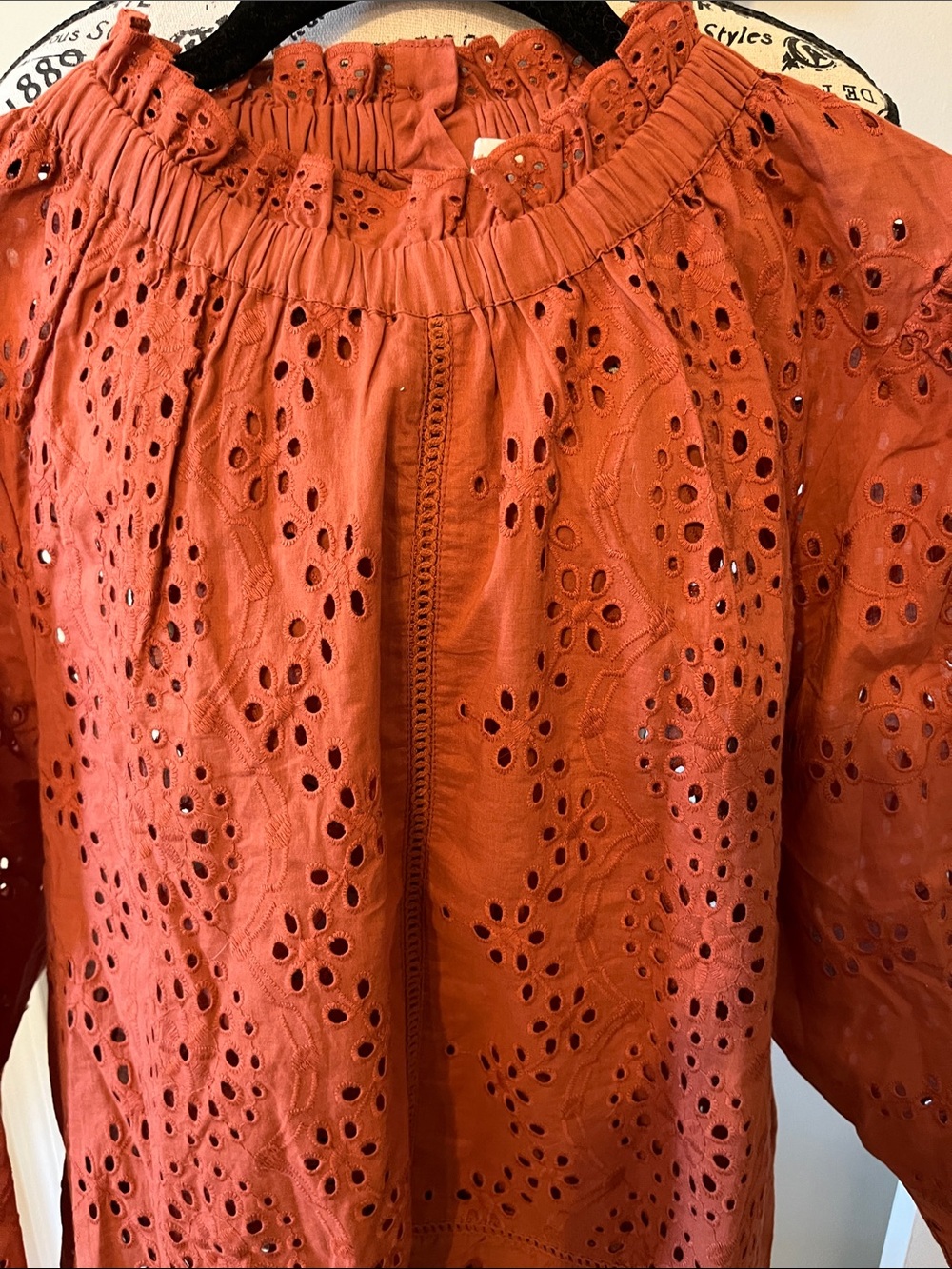 Women’s Eyelet Peasant Blouse in Rust - Picture 2 of 6